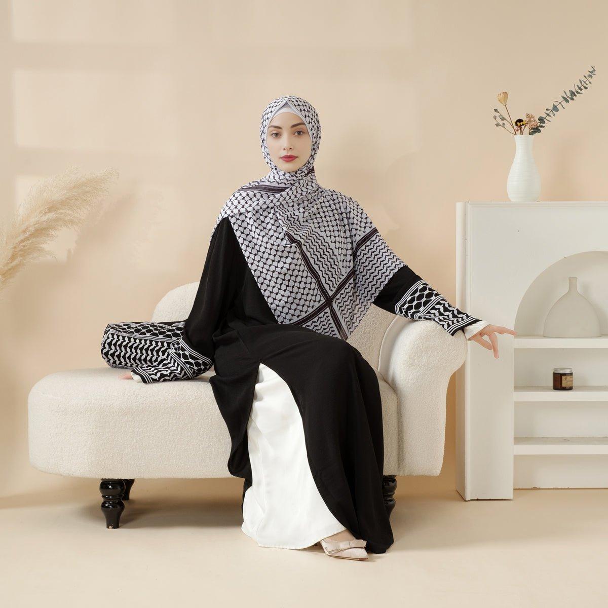 Palestinian Keffiyeh-Inspired Abaya with Matching Shoulder Bag(MA131) hijab on