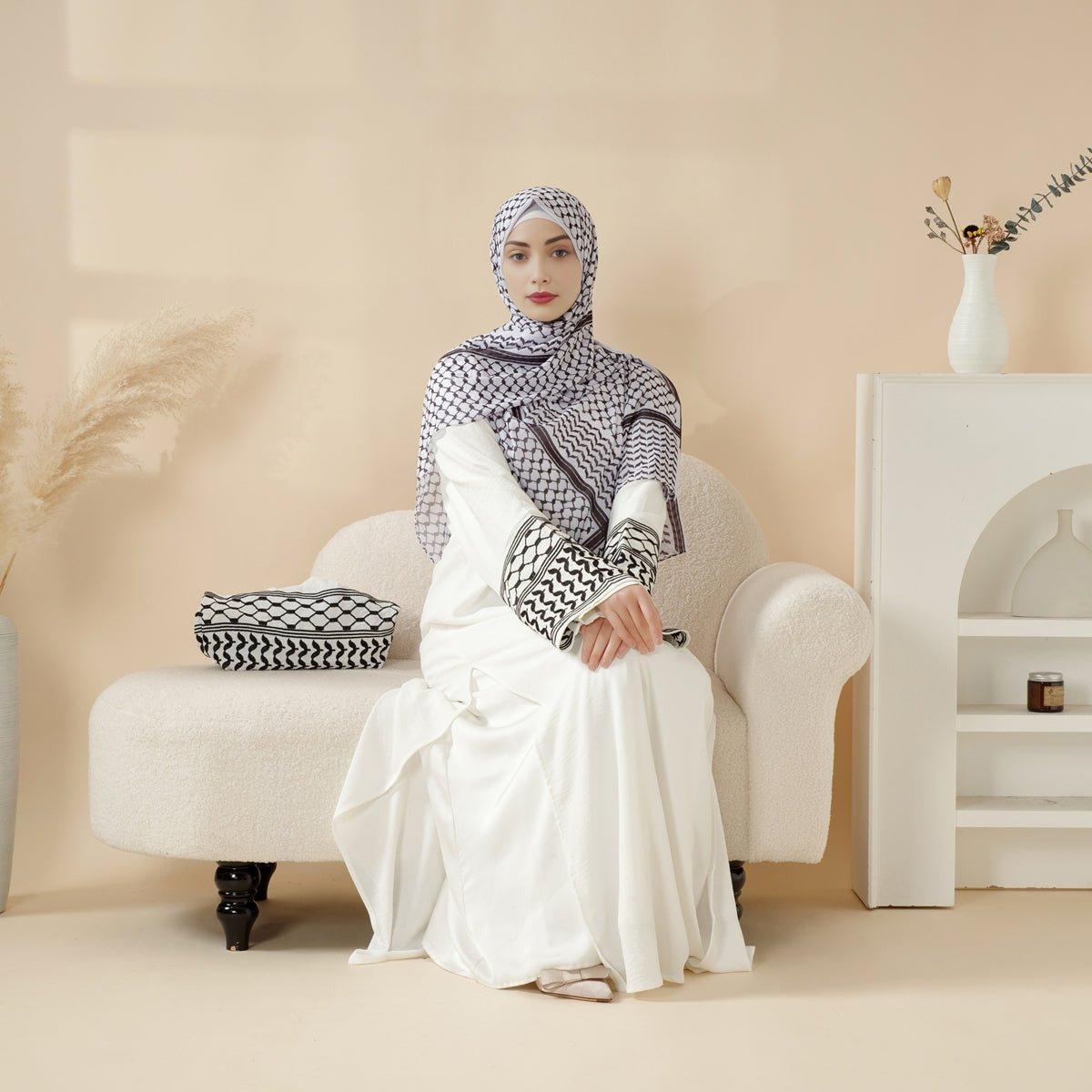 Palestinian Keffiyeh-Inspired Abaya with Matching Shoulder Bag(MA131) hijab on