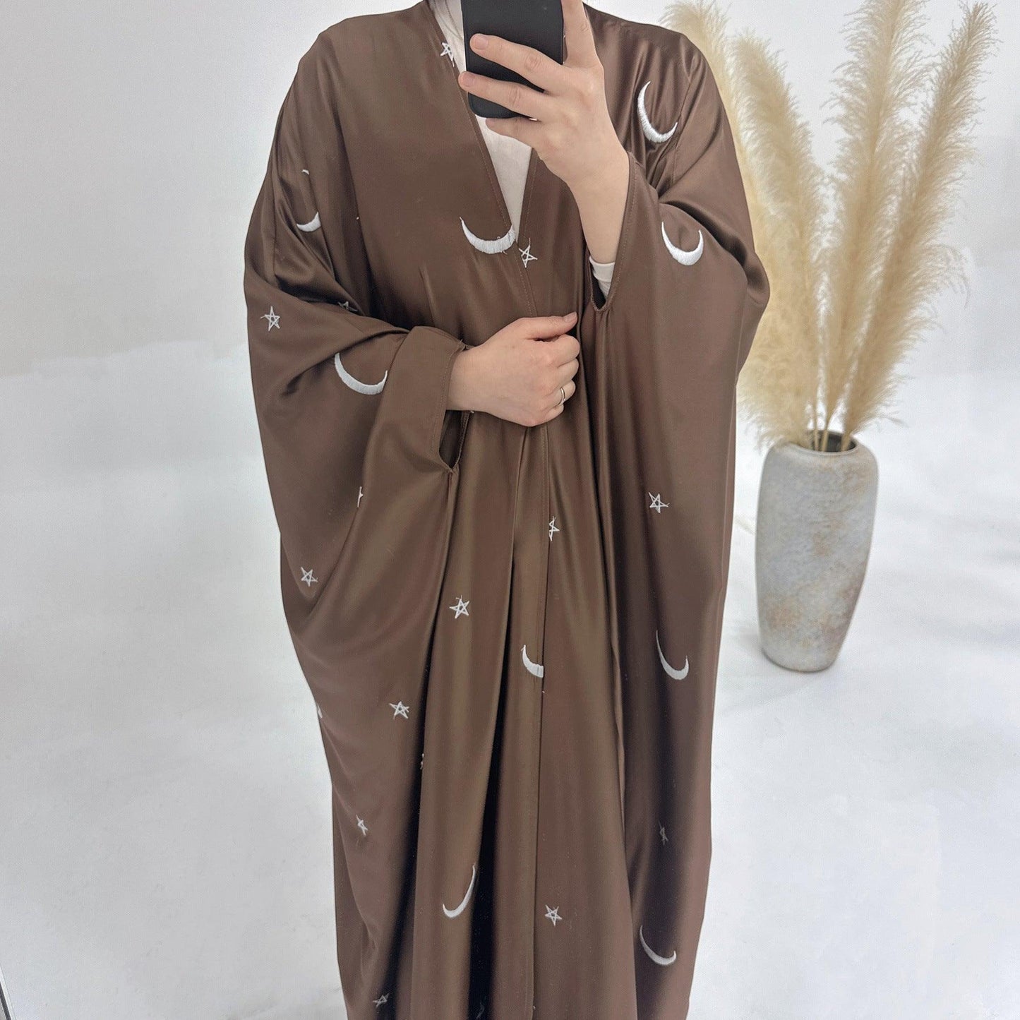 Moon and Star Embroidery Design Open Abaya for Eid (MOA043)