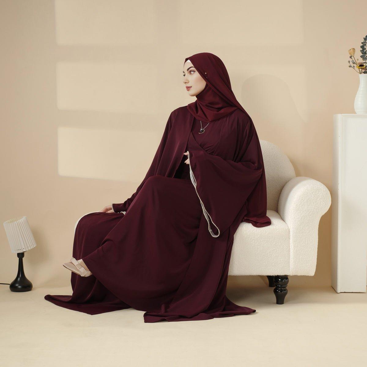 Open Kimono Abaya Set, Kimono Style Abaya 3-Piece Set (MOA094)