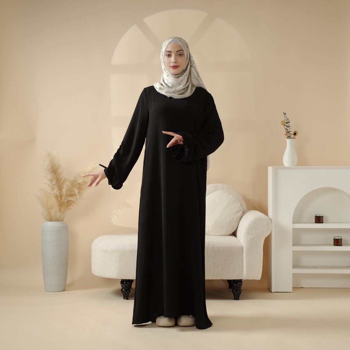 Crepe Lace-Up Cuff Abaya (MA087)