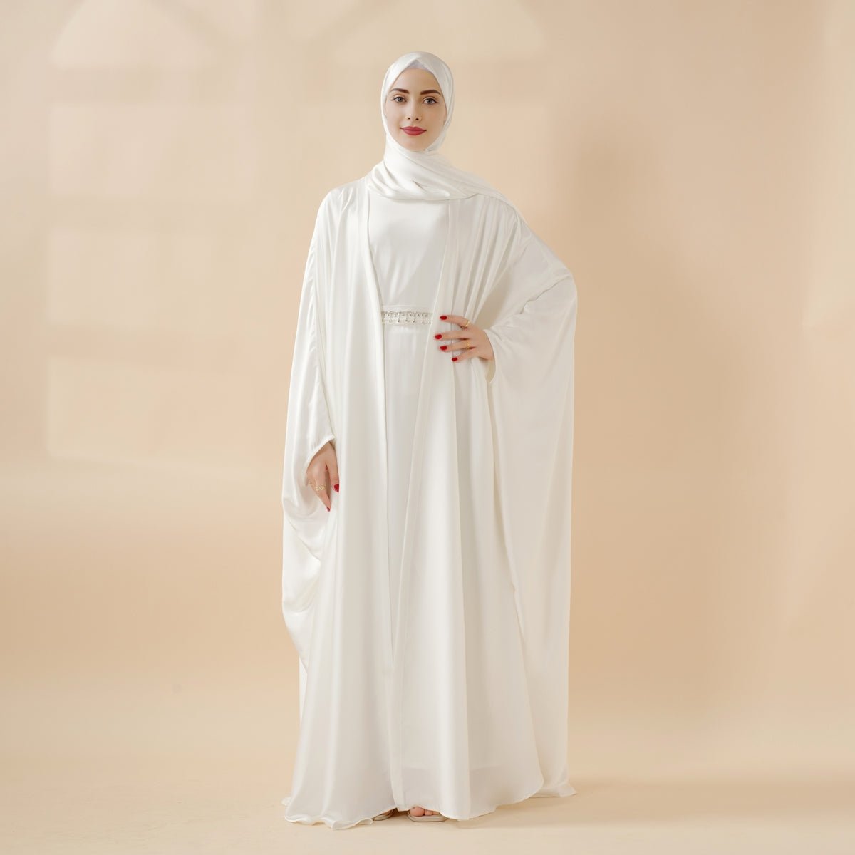 5-Piece Set Butterfly Abaya With Niqab, Loose Full Cover Satin Abaya (MOA019)