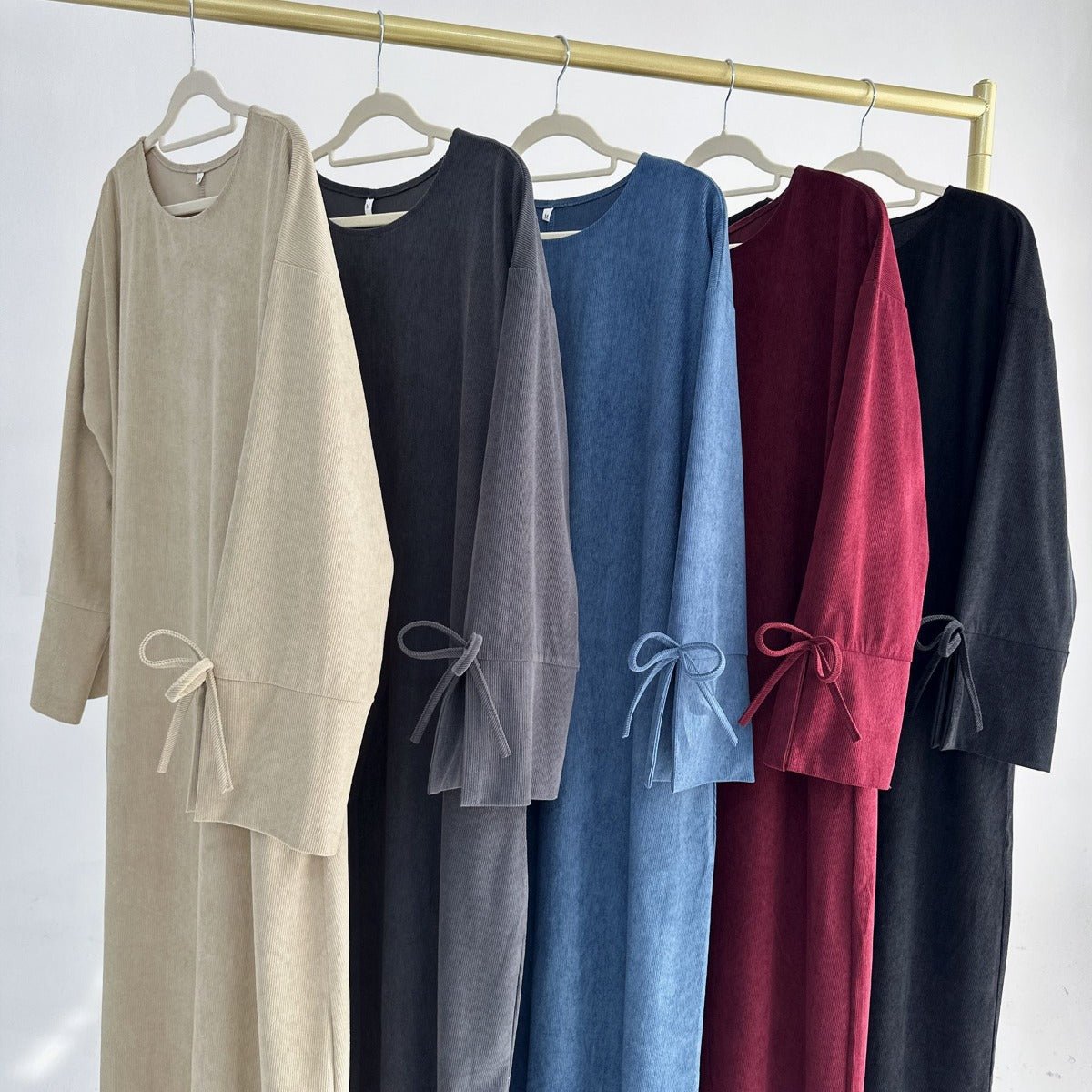 Autumn Bow-Sleeve Corduroy Abaya | Modest Muslim Women's Luxury Wear(MA248)