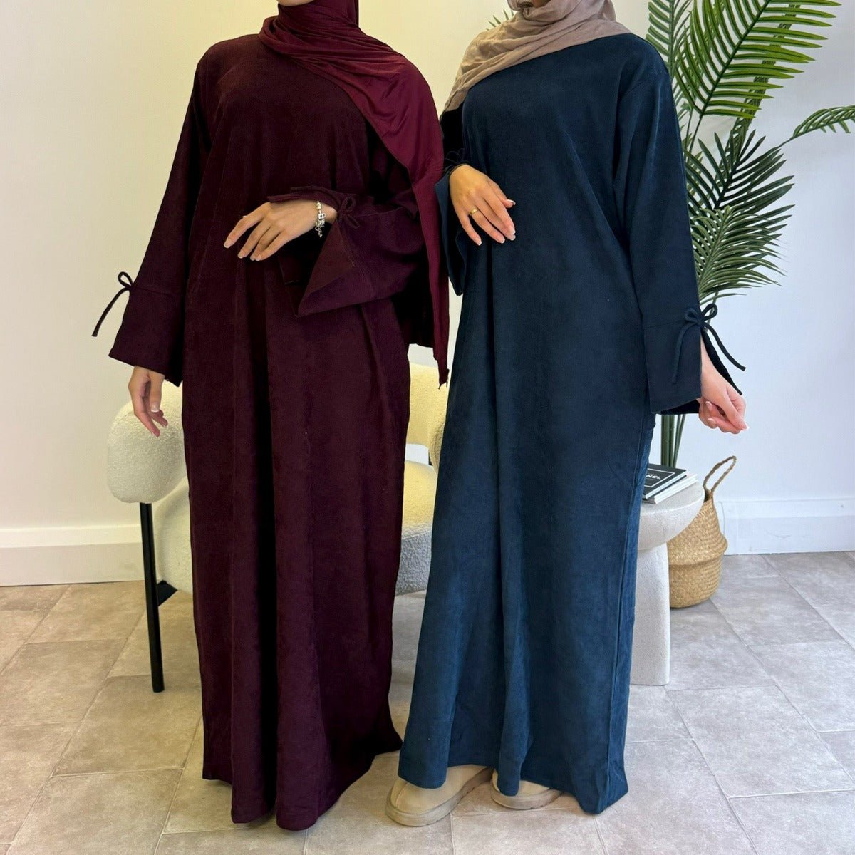 Autumn Bow-Sleeve Corduroy Abaya | Modest Muslim Women's Luxury Wear(MA248)