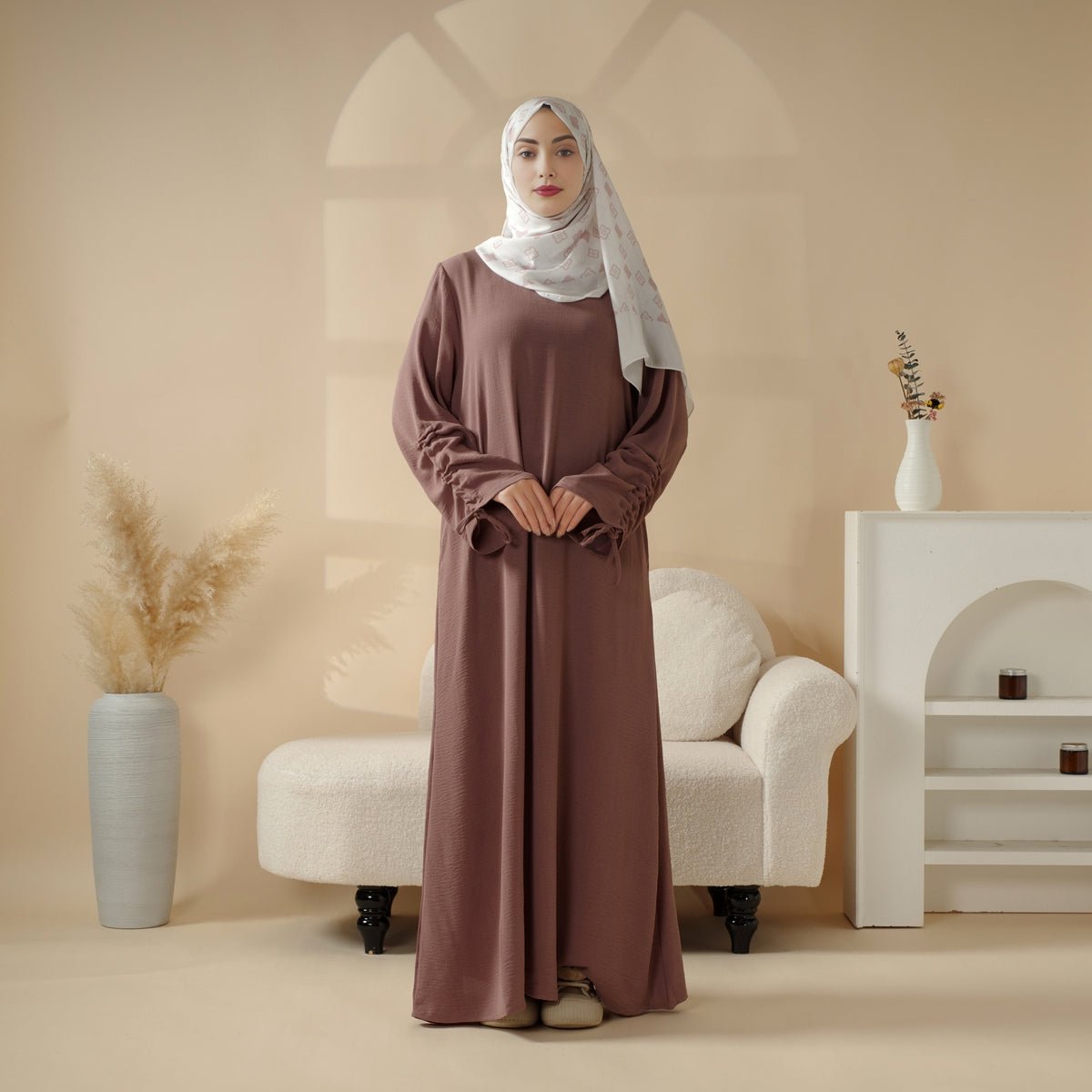 Crepe Lace-Up Cuff Abaya (MA087)
