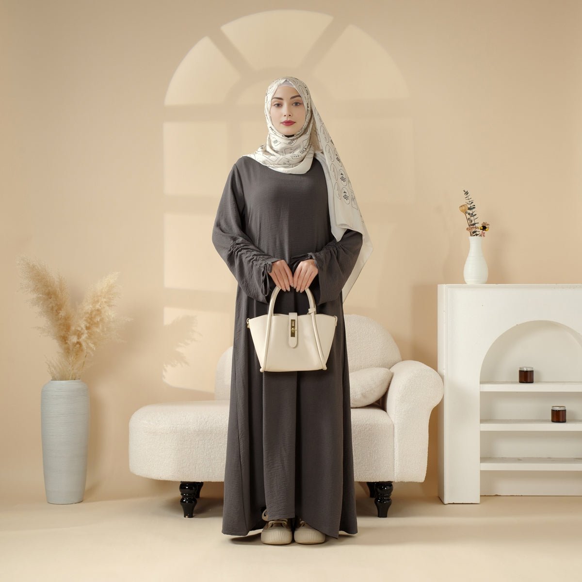 Crepe Lace-Up Cuff Abaya (MA087)