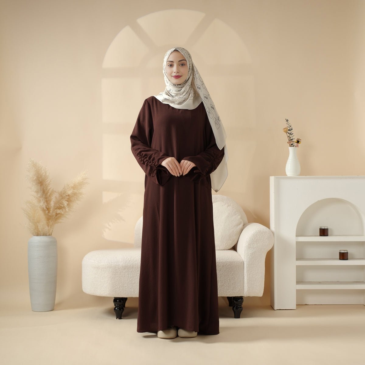 Crepe Lace-Up Cuff Abaya (MA087)