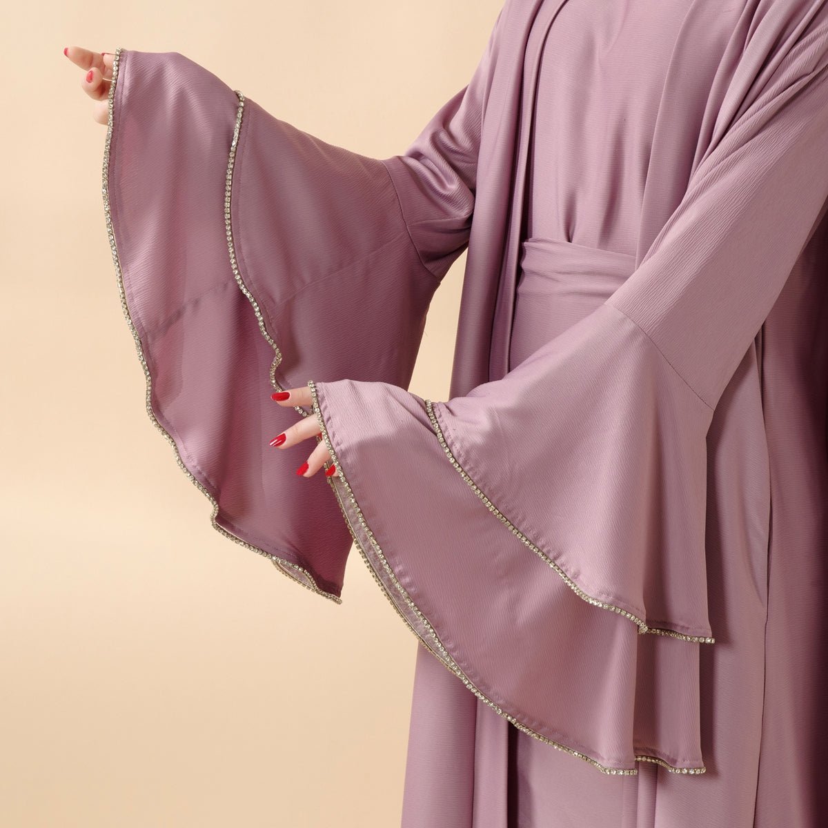 Crepe Satin Ruffle Sleeve Abaya, 5-Piece Set (MOA033)