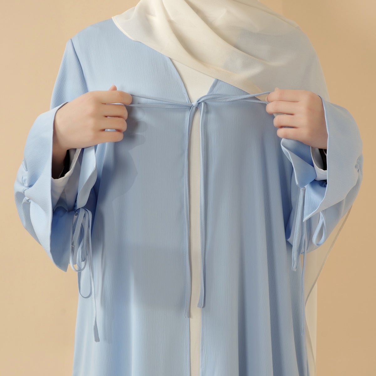 Front Bowknot Ribbon Tie Abaya With Ruffle Sleeves (MOA117)