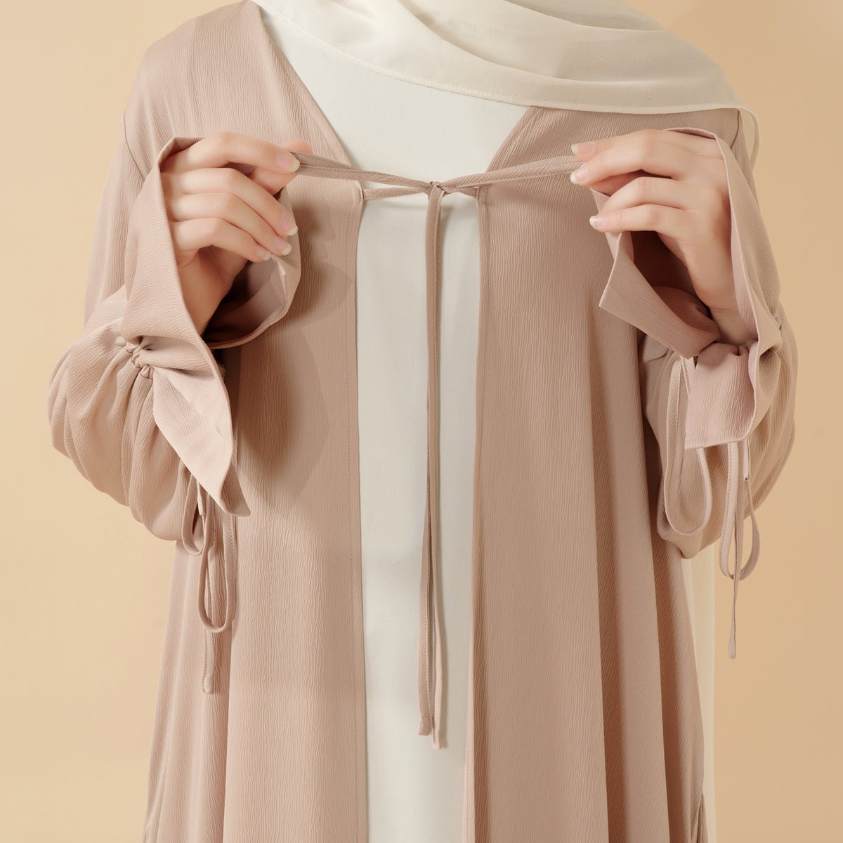 Front Bowknot Ribbon Tie Abaya With Ruffle Sleeves (MOA117)