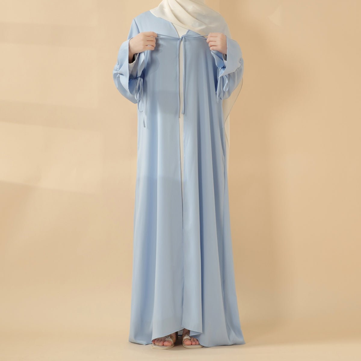 Front Bowknot Ribbon Tie Abaya With Ruffle Sleeves (MOA117)