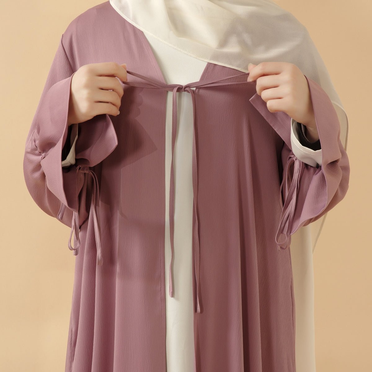 Front Bowknot Ribbon Tie Abaya With Ruffle Sleeves (MOA117)