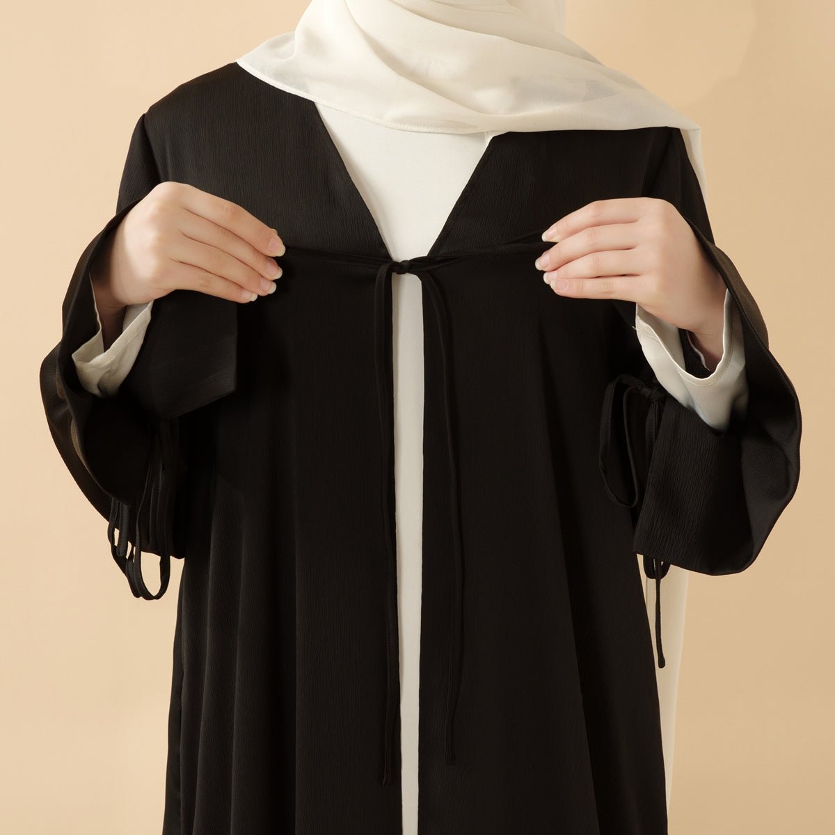 Front Bowknot Ribbon Tie Abaya With Ruffle Sleeves (MOA117)