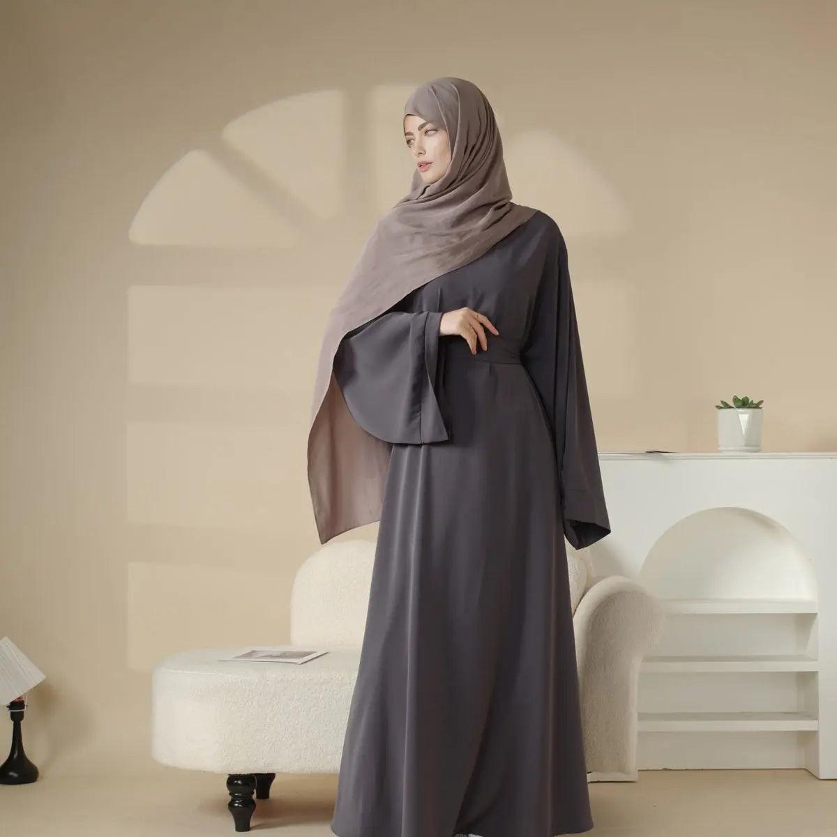 3-Piece Elegant Solid-Color Essential Muslim Abaya w/ Matching Belt and Hijab (MA036)