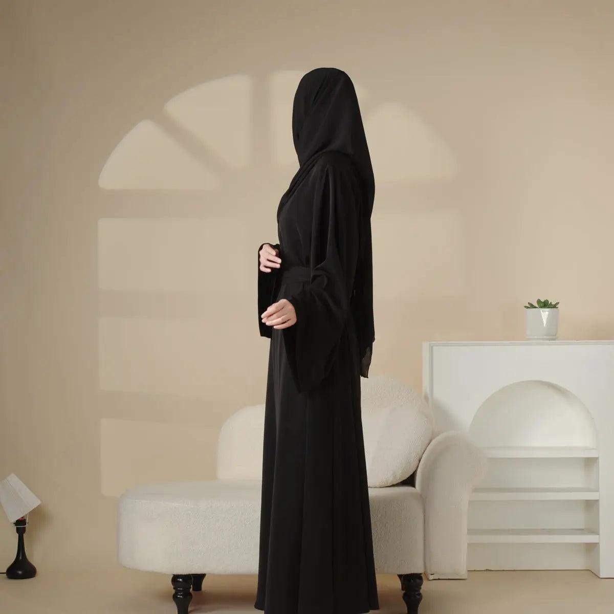 3-Piece Elegant Solid-Color Essential Muslim Abaya w/ Matching Belt and Hijab (MA036)