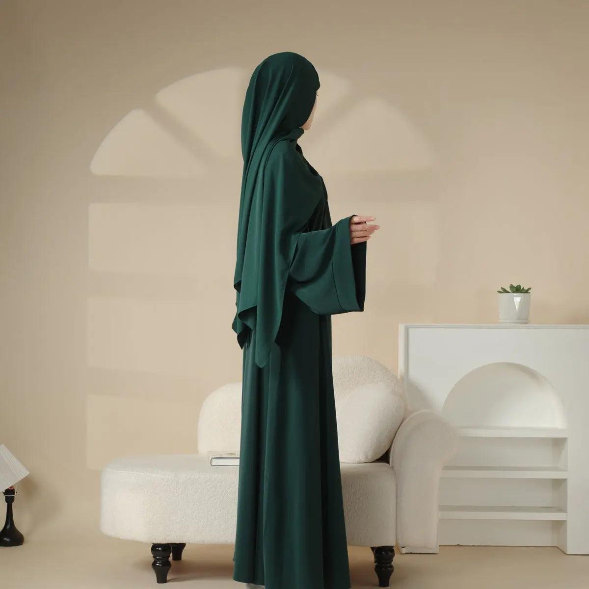 3-Piece Elegant Solid-Color Essential Muslim Abaya w/ Matching Belt and Hijab (MA036)