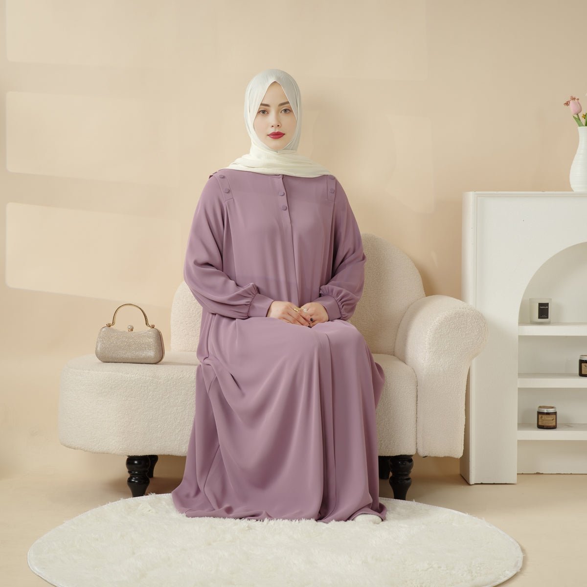 Macaron Color Shoulder Button Pullover Abaya (MA083)