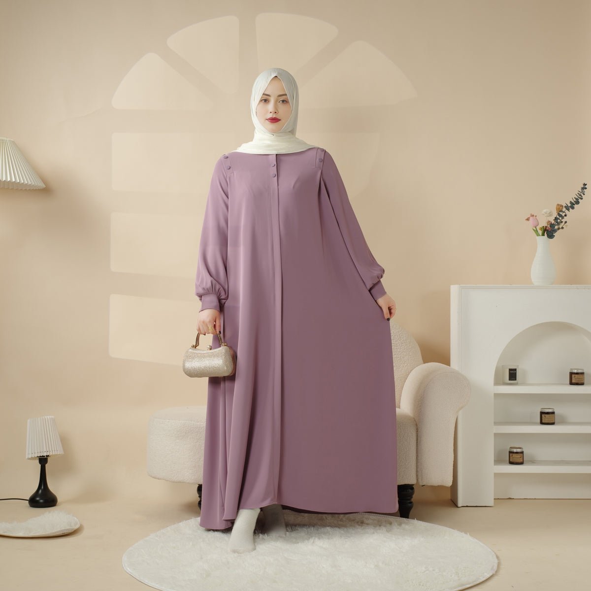 Macaron Color Shoulder Button Pullover Abaya (MA083)