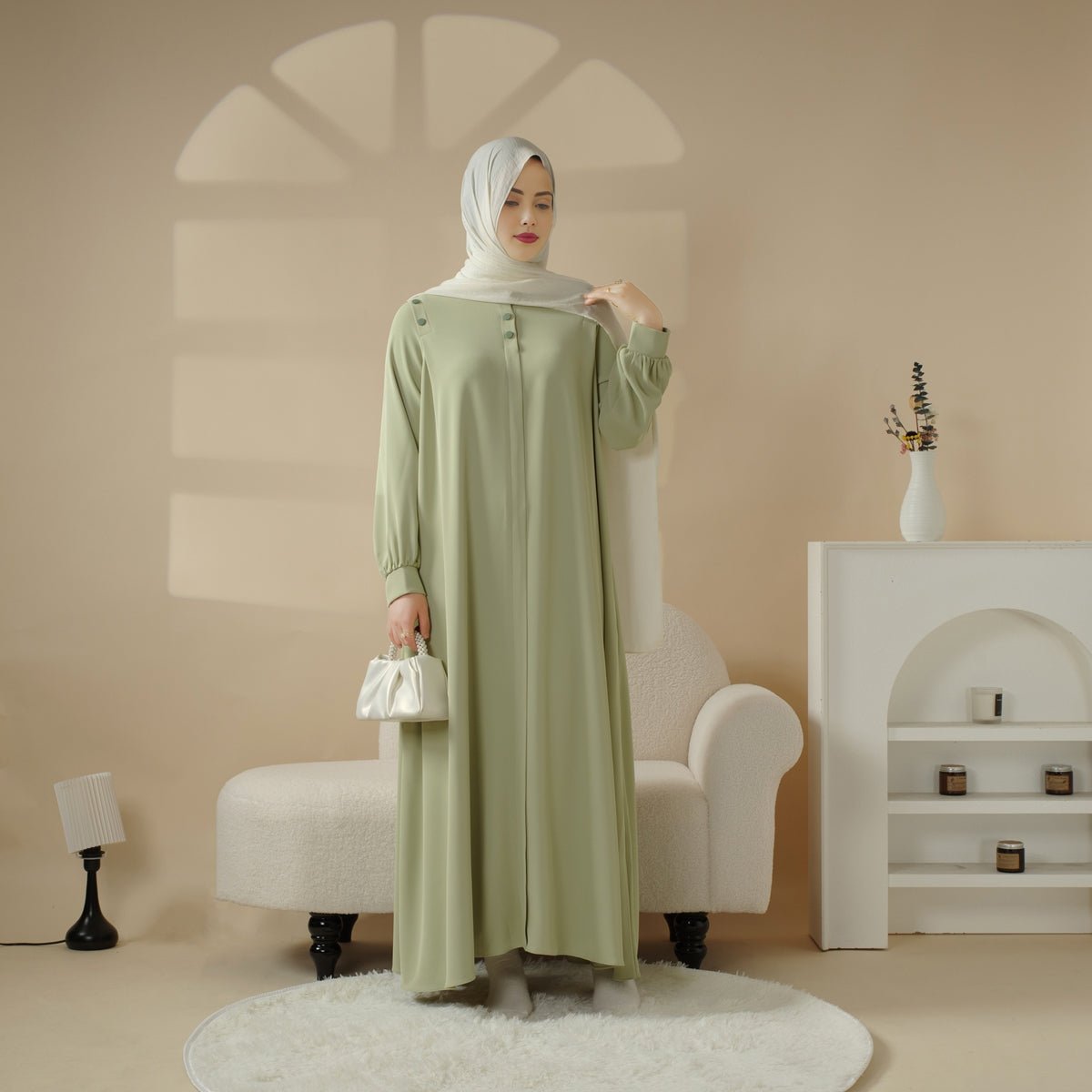 Macaron Color Shoulder Button Pullover Abaya (MA083)