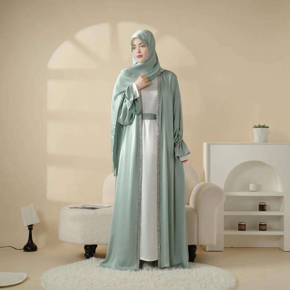 4-Piece Set: Poet Sleeve Satin Abaya (MOA009)