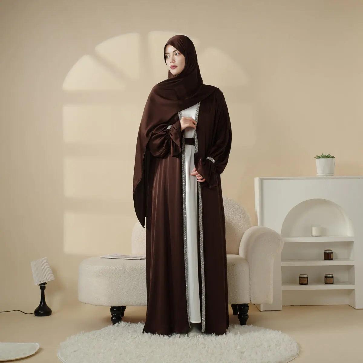 4-Piece Set: Poet Sleeve Satin Abaya (MOA009)