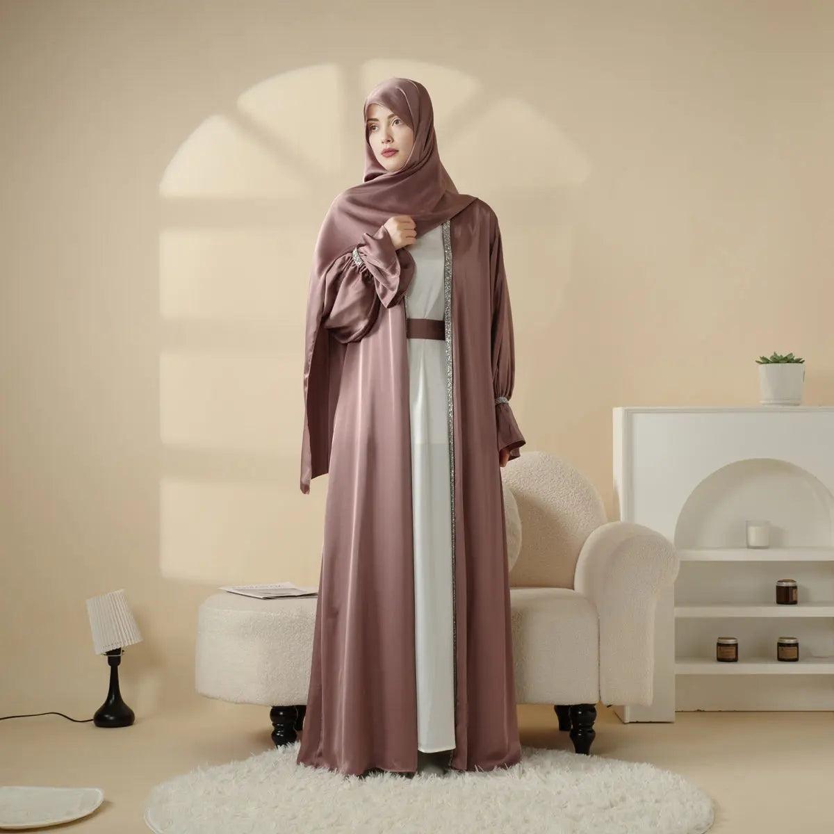 4-Piece Set: Poet Sleeve Satin Abaya (MOA009)