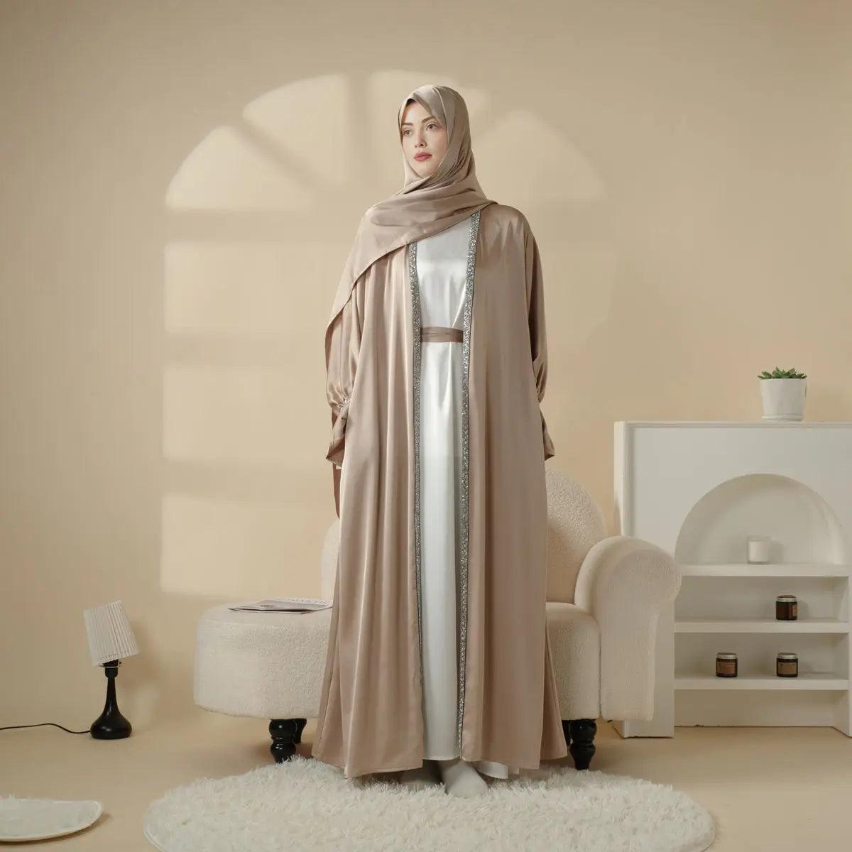 4-Piece Set: Poet Sleeve Satin Abaya (MOA009)