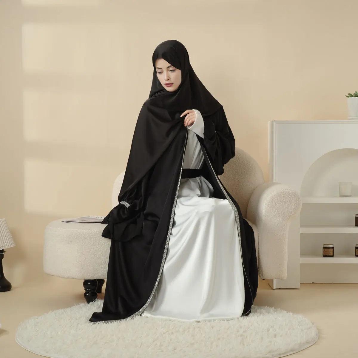 4-Piece Set: Poet Sleeve Satin Abaya (MOA009)