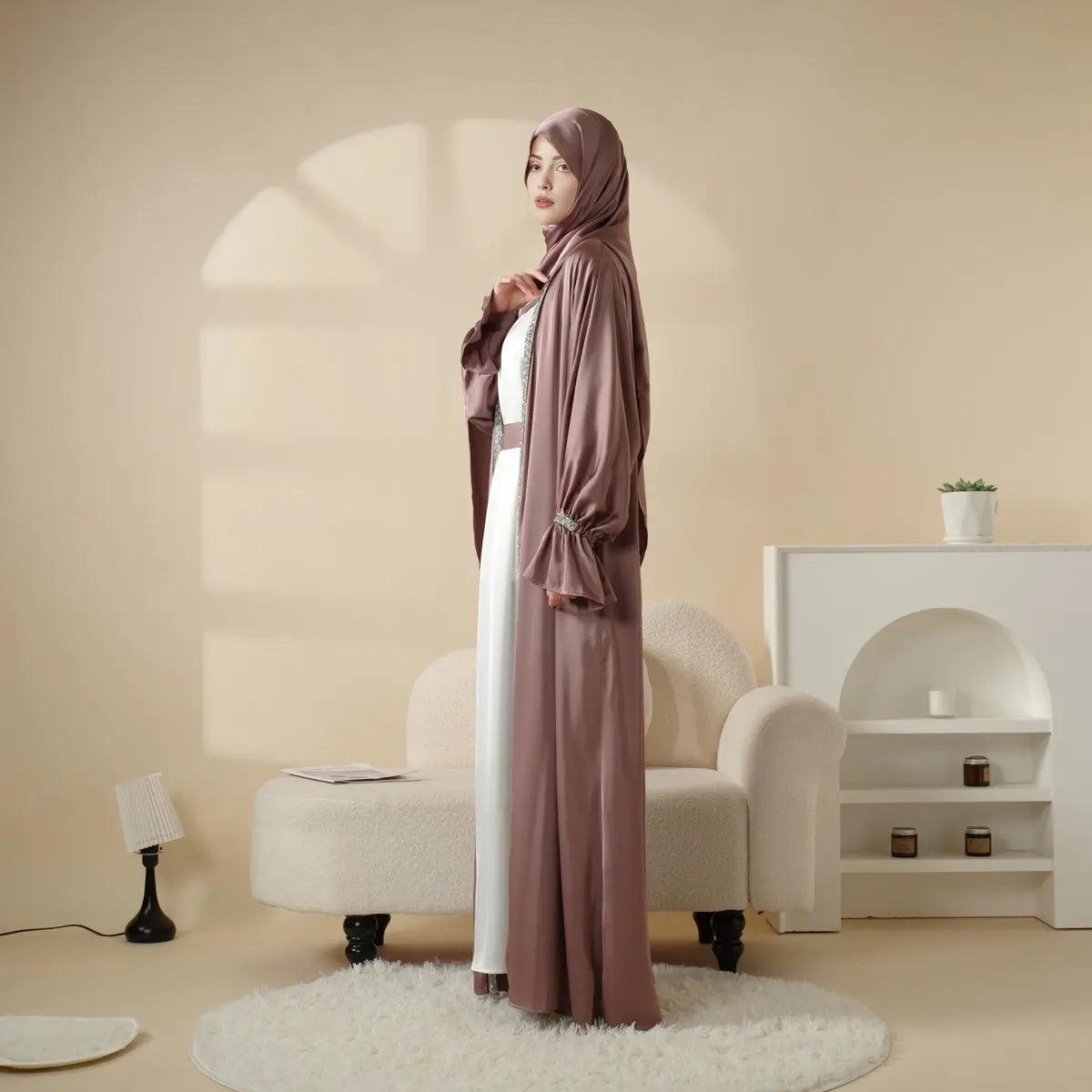 4-Piece Set: Poet Sleeve Satin Abaya (MOA009)