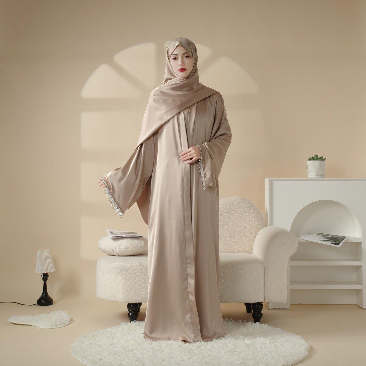 4-Piece Satin Diamond Tassel Abaya Set (MOA010)