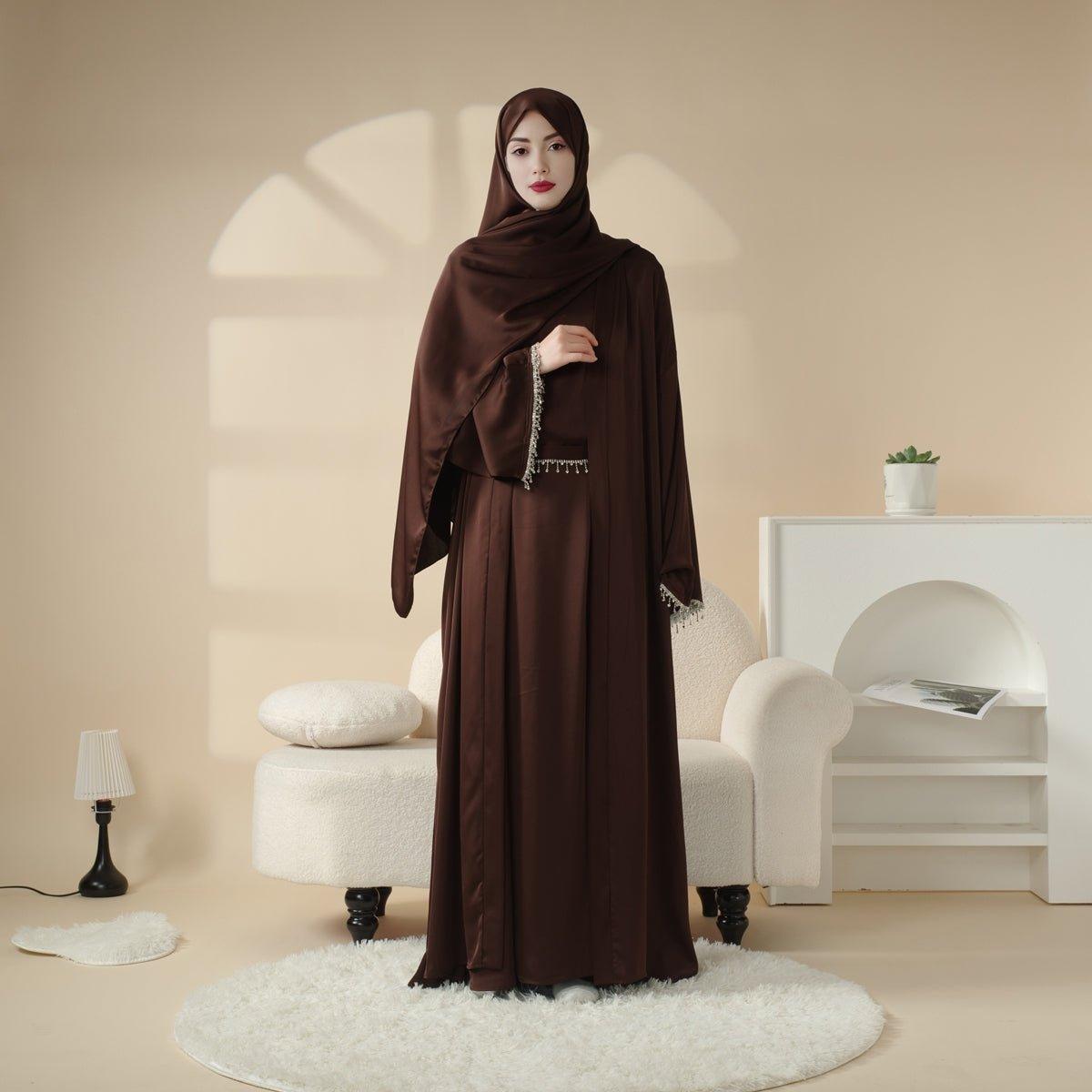 4-Piece Satin Diamond Tassel Abaya Set (MOA010)