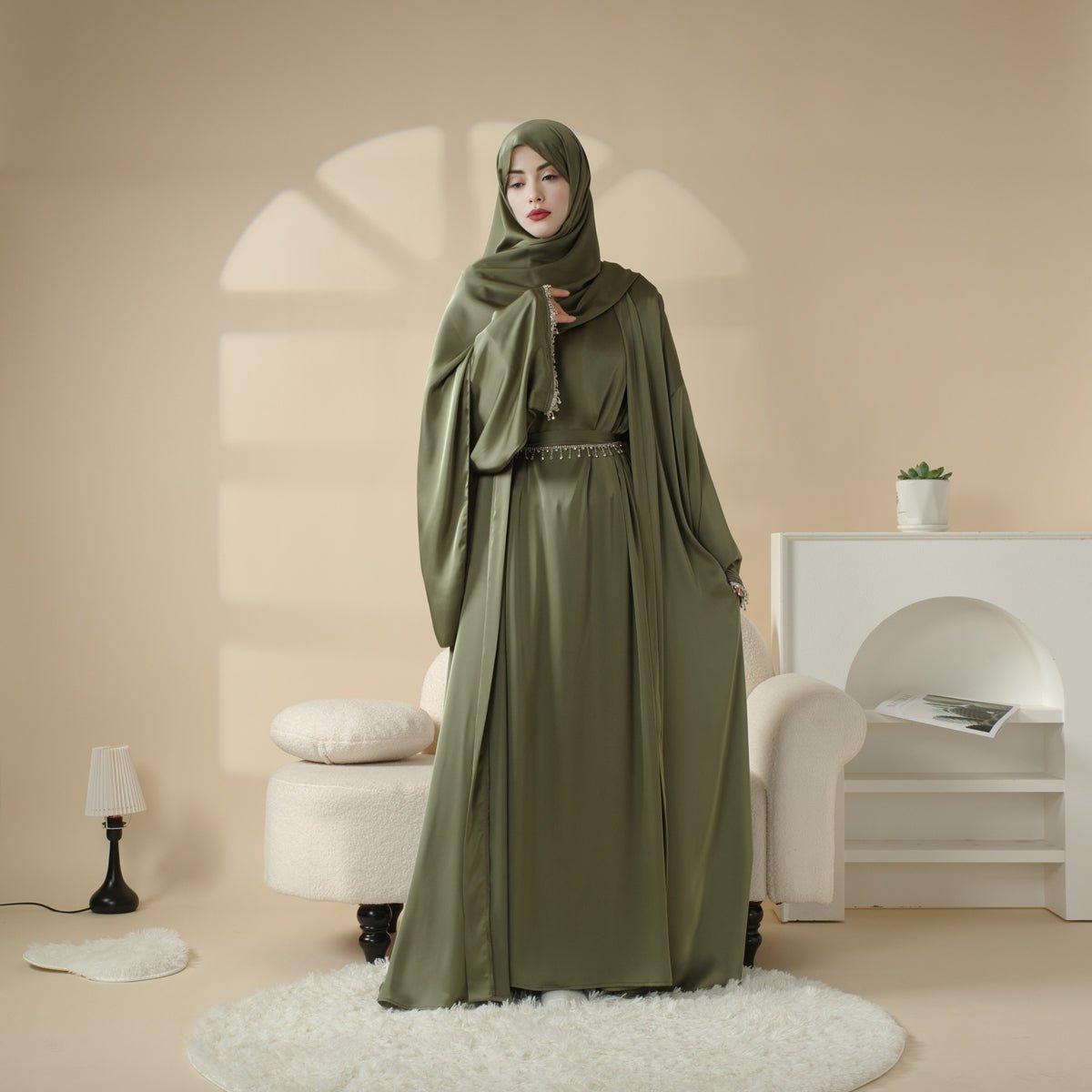 4-Piece Satin Diamond Tassel Abaya Set (MOA010)