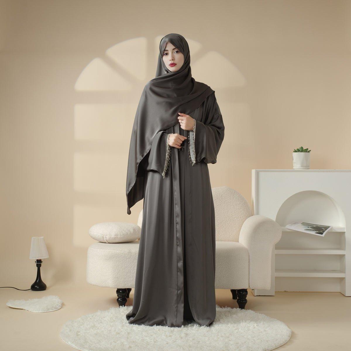 4-Piece Satin Diamond Tassel Abaya Set (MOA010)