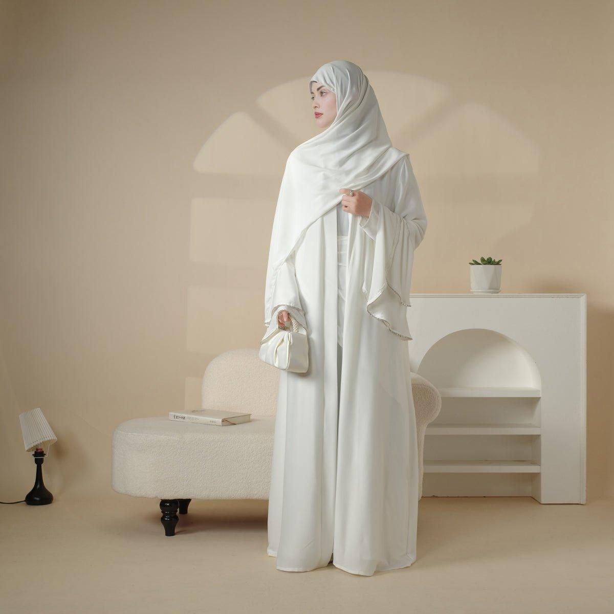 4-Piece Crepe Satin Ruffle-Sleeve Abaya Set (MOA033)