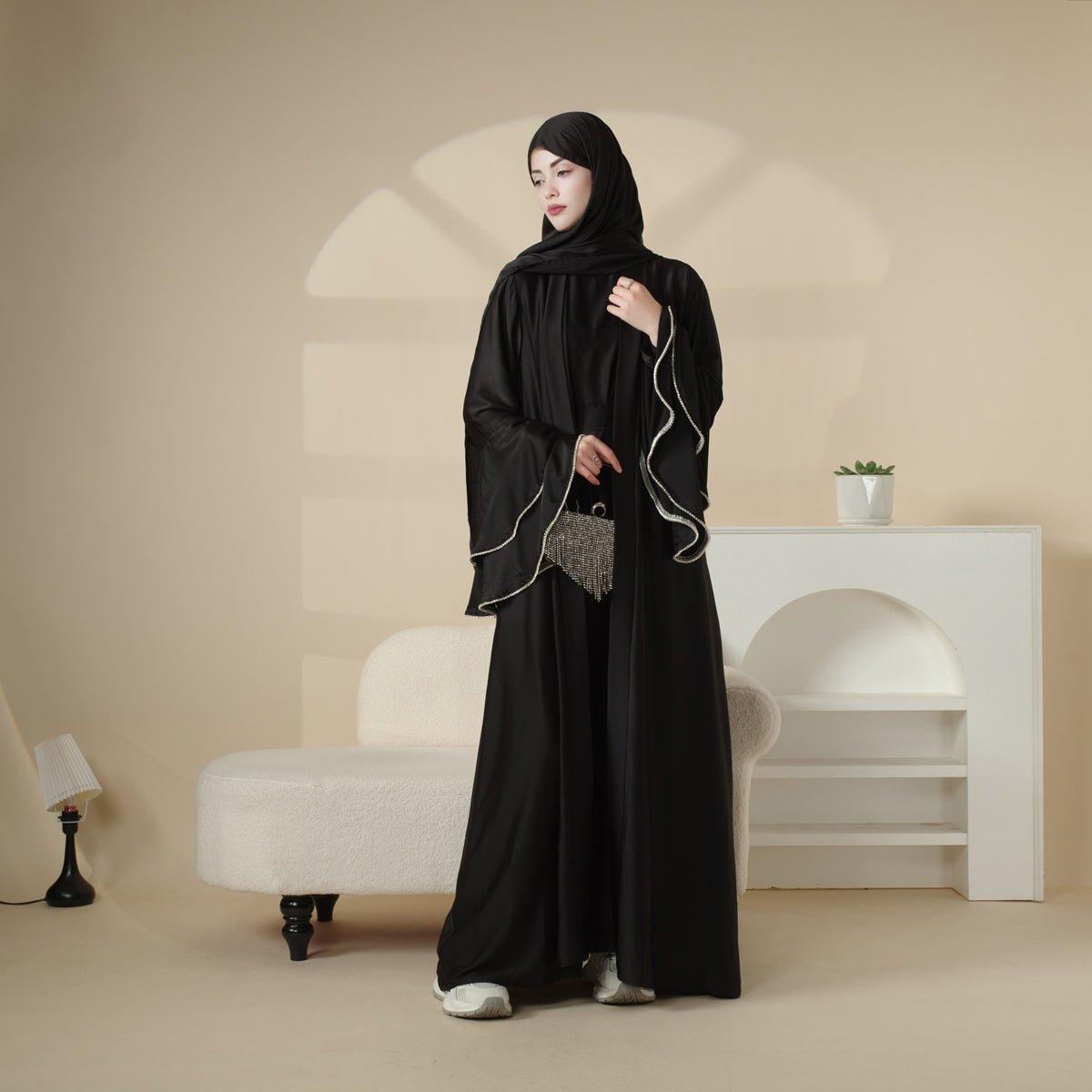 4-Piece Crepe Satin Ruffle-Sleeve Abaya Set (MOA033)