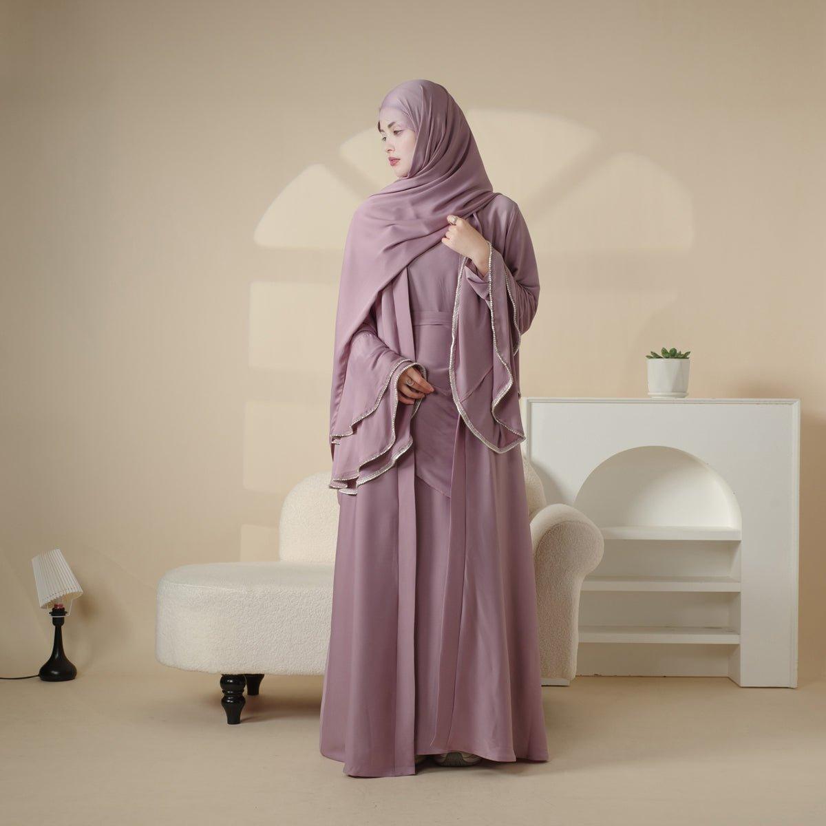 4-Piece Crepe Satin Ruffle-Sleeve Abaya Set (MOA033)