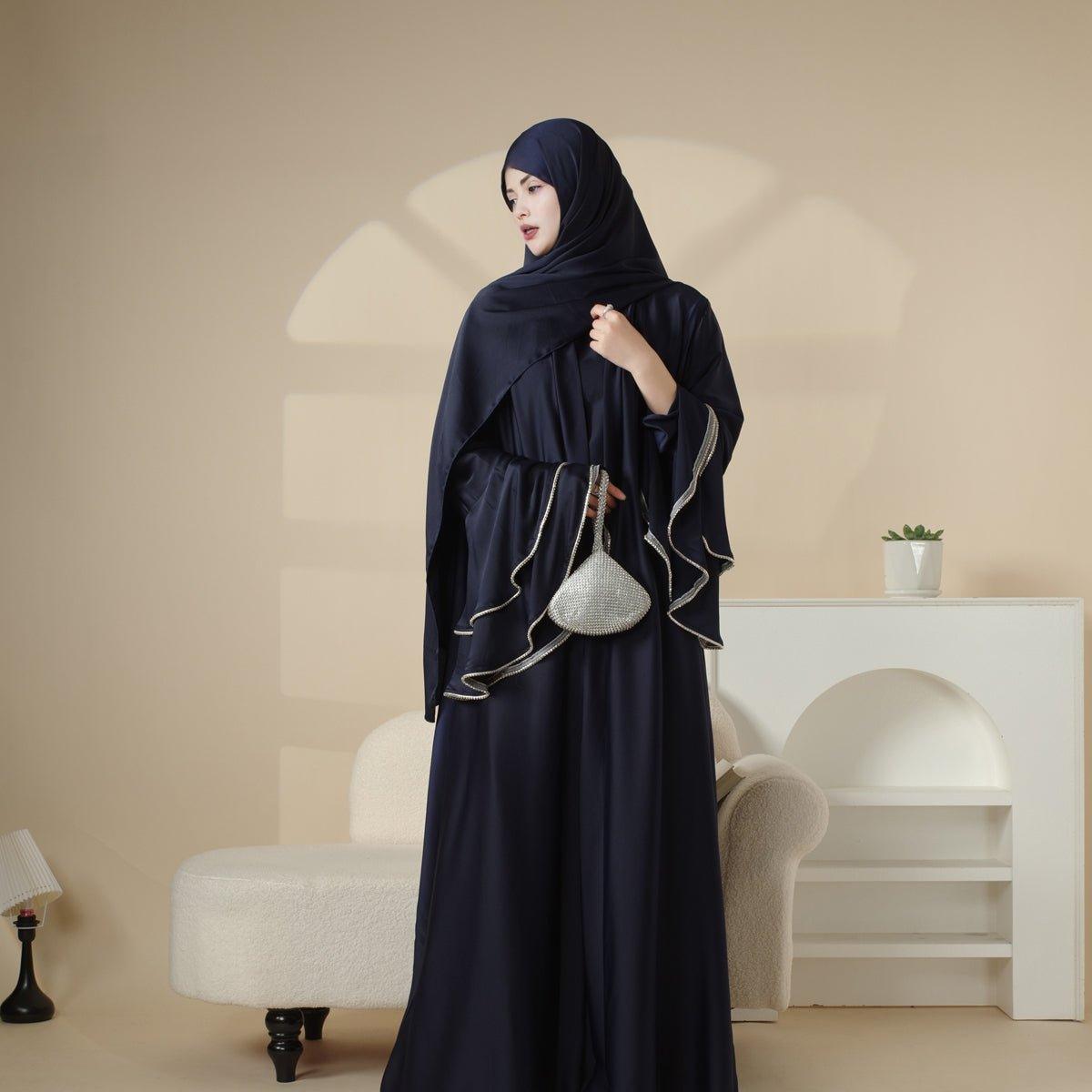 4-Piece Crepe Satin Ruffle-Sleeve Abaya Set (MOA033)