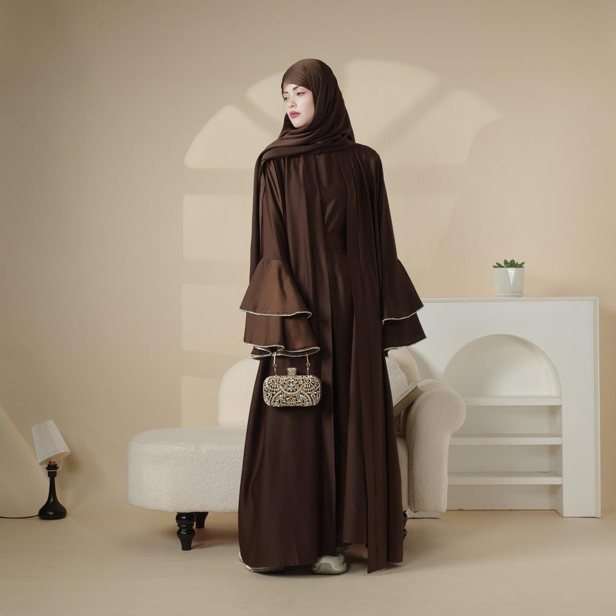 4-Piece Crepe Satin Ruffle-Sleeve Abaya Set (MOA033)