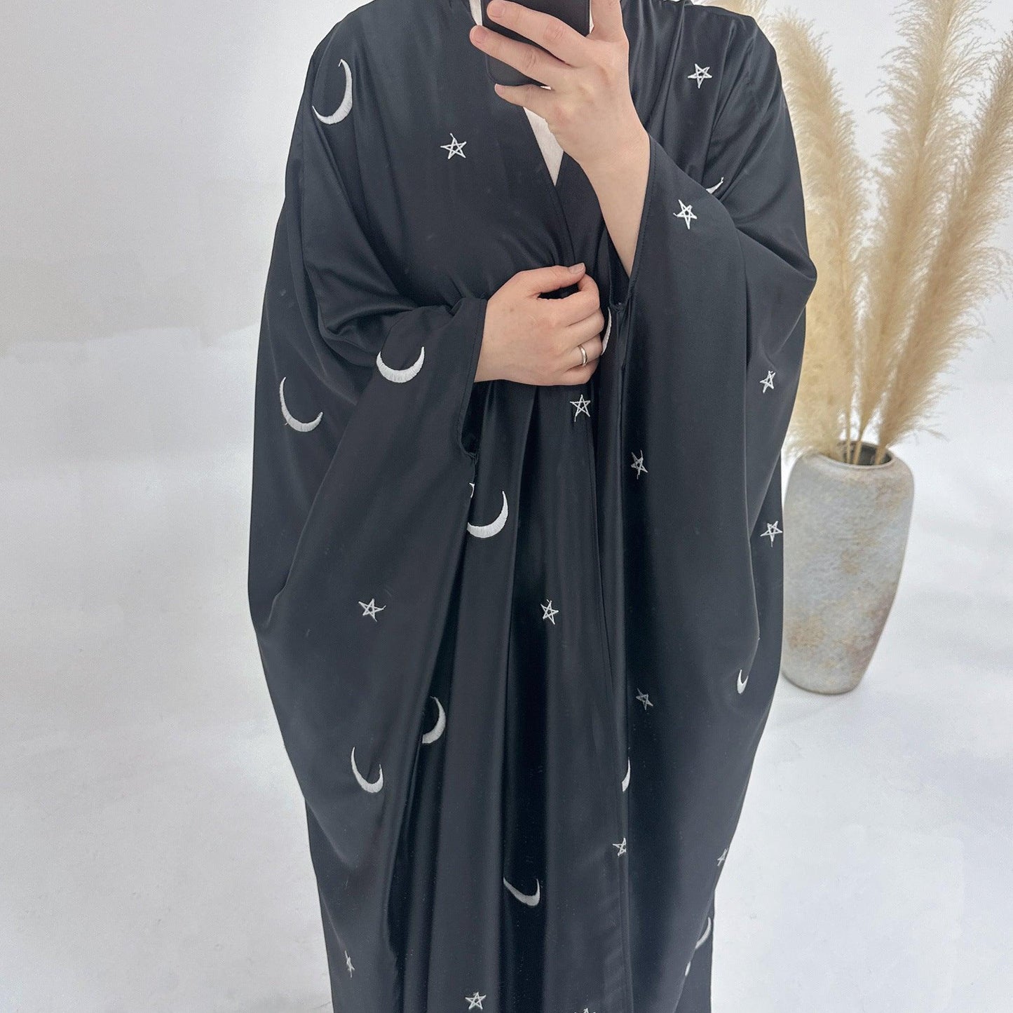 Moon and Star Embroidery Design Open Abaya for Eid (MOA043)