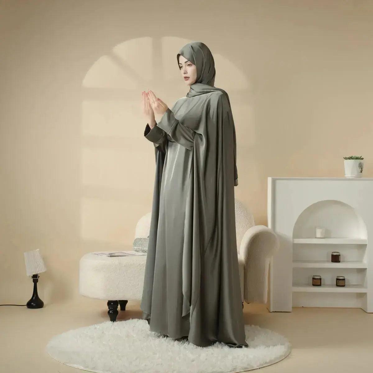 3-Pc Set: Luxury Satin Wedding Cape Bridal Abaya (MOA044)