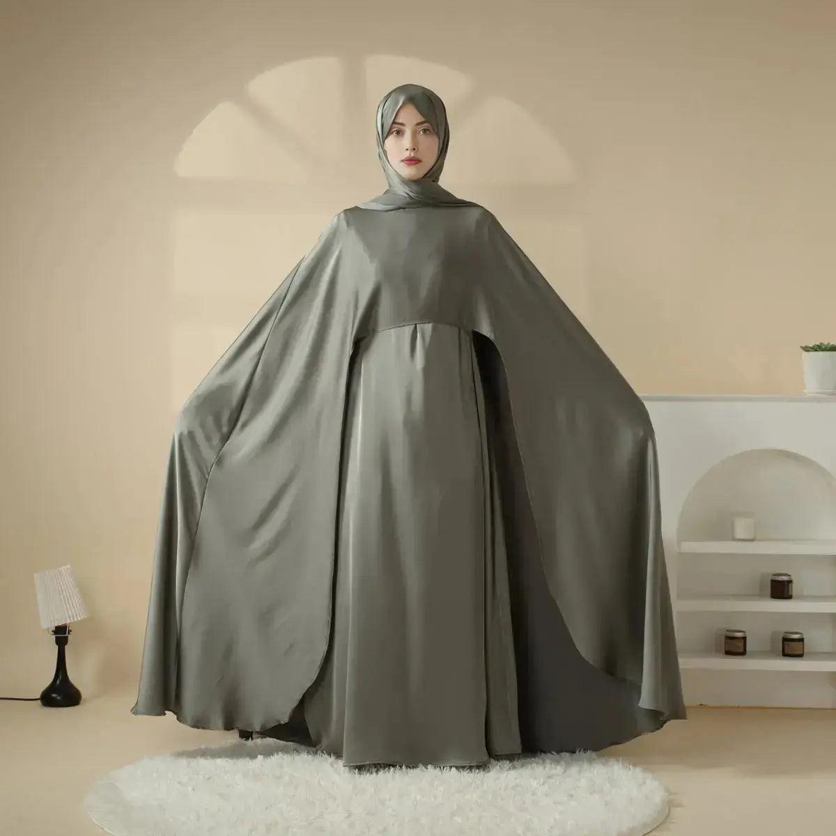 3-Pc Set: Luxury Satin Wedding Cape Bridal Abaya (MOA044)