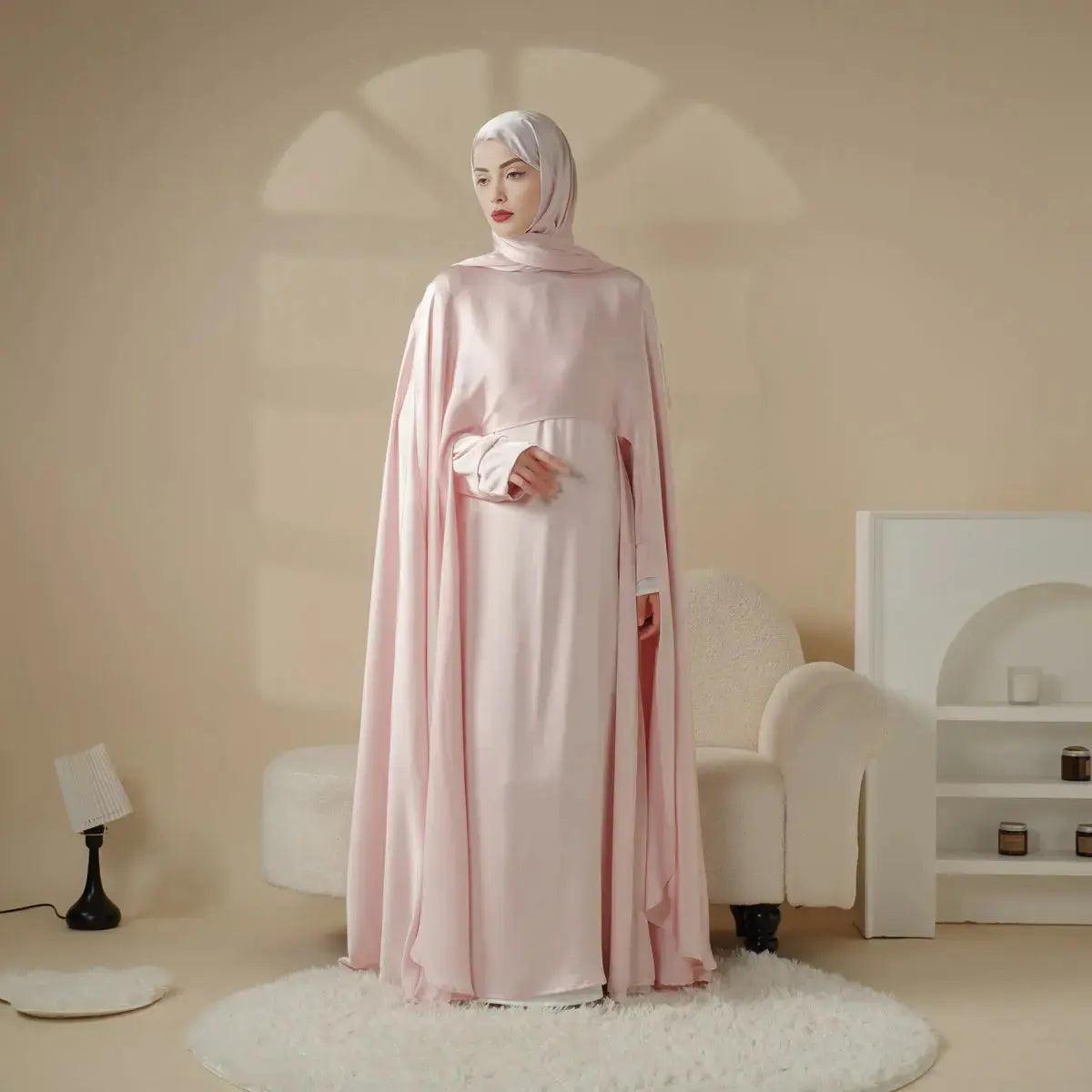 3-Pc Set: Luxury Satin Wedding Cape Bridal Abaya (MOA044)