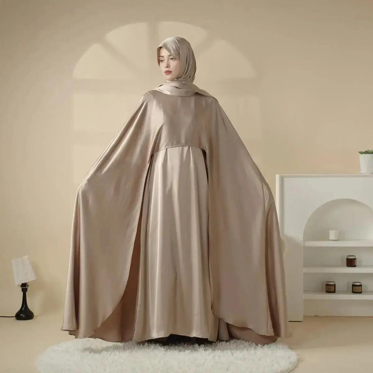 3-Pc Set: Luxury Satin Wedding Cape Bridal Abaya (MOA044)