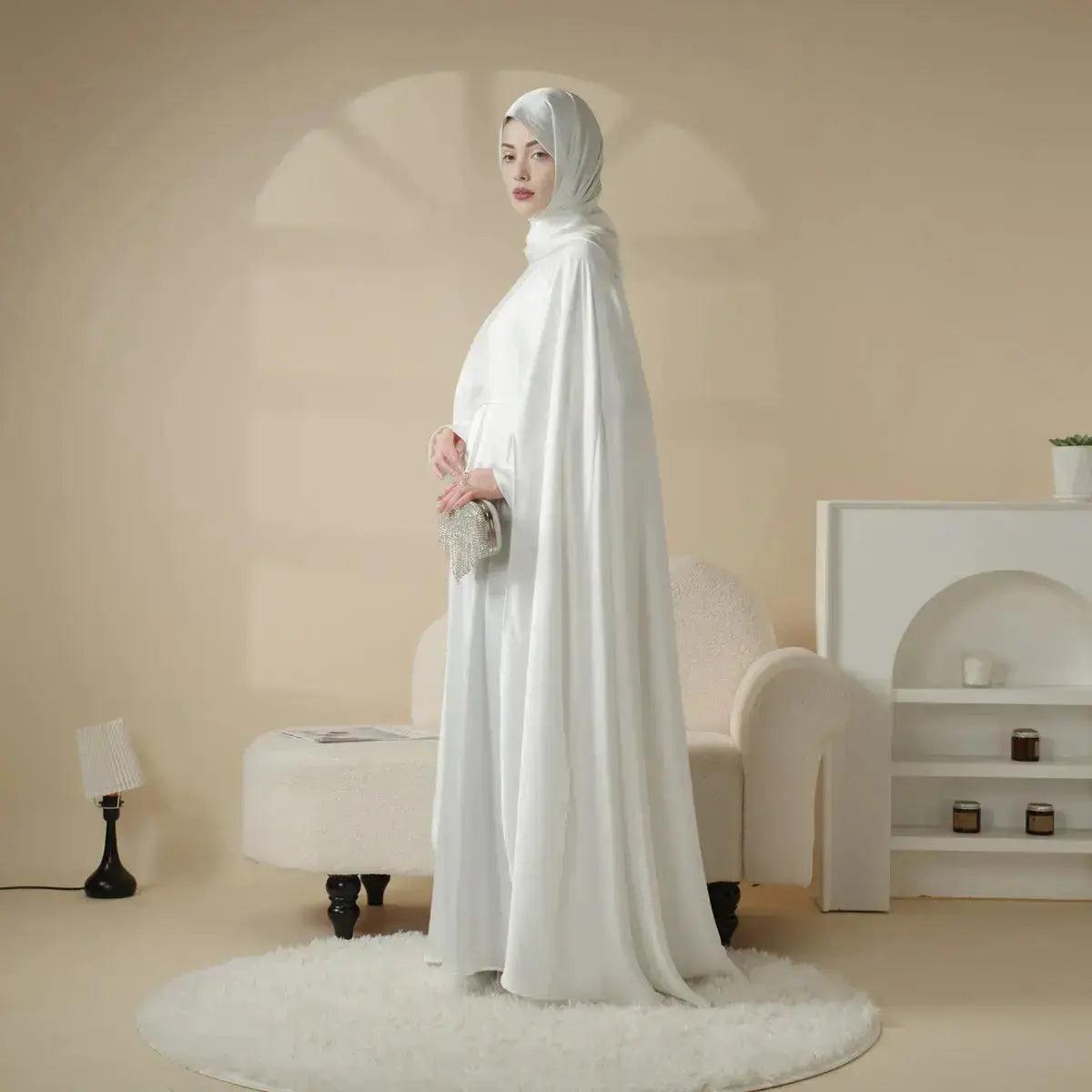 3-Pc Set: Luxury Satin Wedding Cape Bridal Abaya (MOA044)