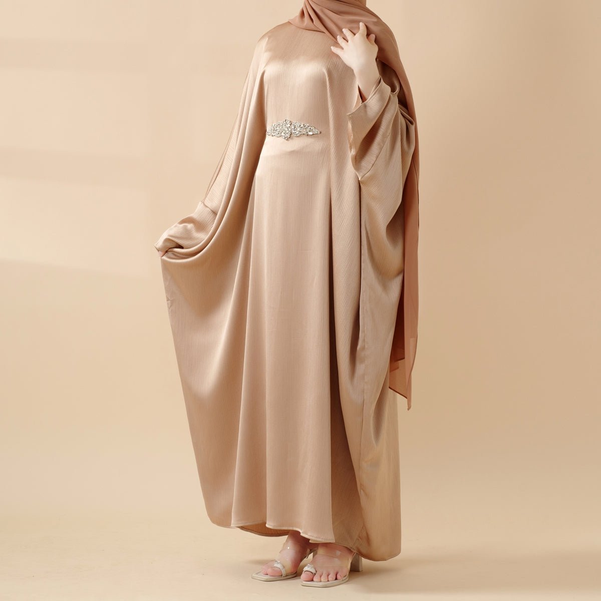 Modest Kaftan for Special Occasions: Batwing Abaya With Rhinestone Waist (MA135)